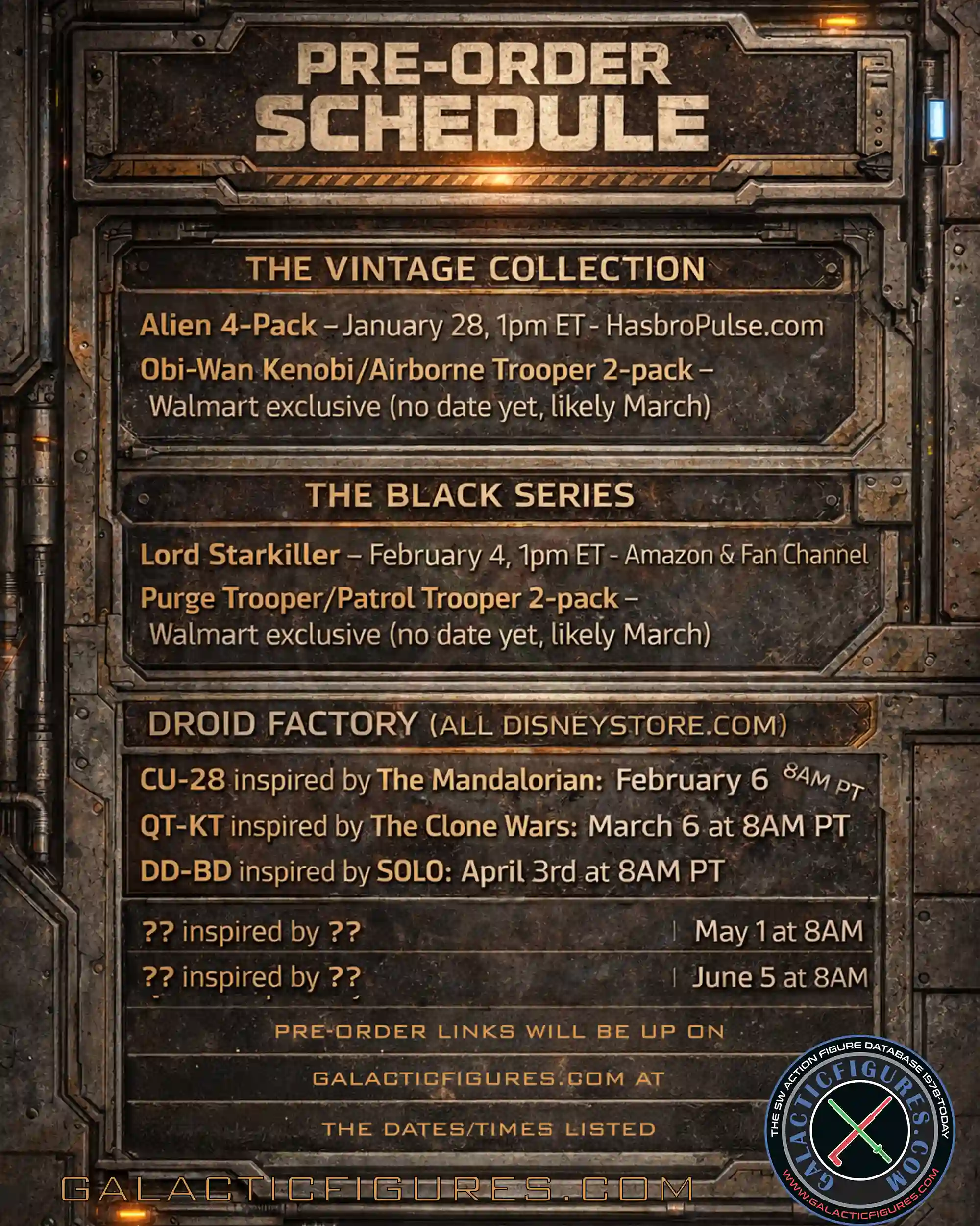 Star Wars Action Figure Pre-Order Schedule